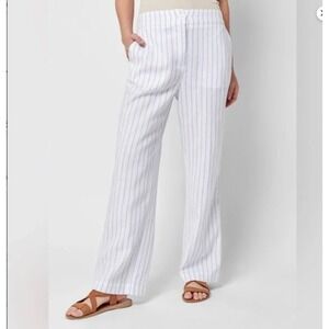 NWT Faherty Malibu Linen Blend Pants Pier Stripe Blue Size XS High Rise Coastal